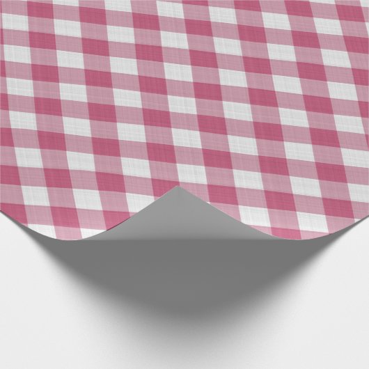 Shabby Chic White Dark Pink Gingham Geschenkpapier (Ecke)