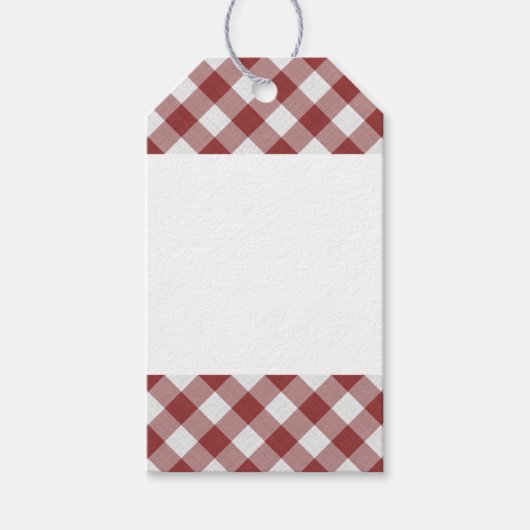 Shabby Chic White Light Maroon Red Gingham Geschenkanhänger (Vorderseite)