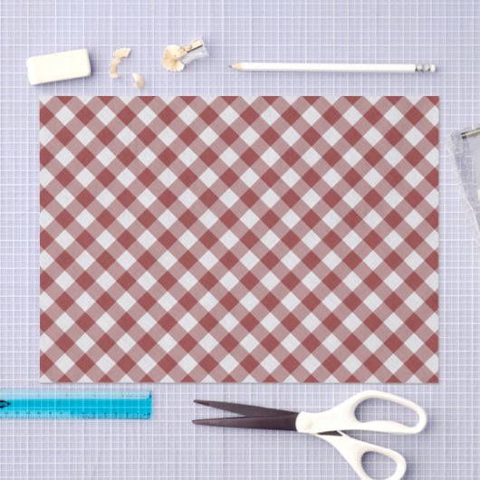 Shabby Chic White Light Maroon Red Gingham Seidenpapier (Handwerk)