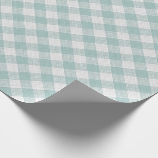Shabby Chic White Light Seafoam Blue Green Gingham Geschenkpapier (Ecke)