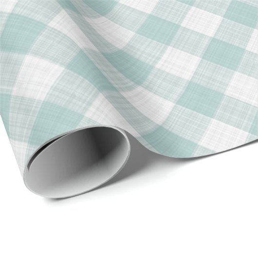 Shabby Chic White Light Seafoam Blue Green Gingham Geschenkpapier (Rolleneckpunkt)