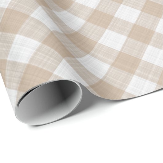 Shabby Chic White Light Taupe Beige Brown Gingham Geschenkpapier (Rolleneckpunkt)