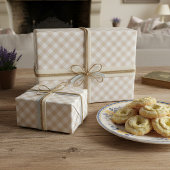 Shabby Chic White Light Taupe Beige Brown Gingham Geschenkpapier