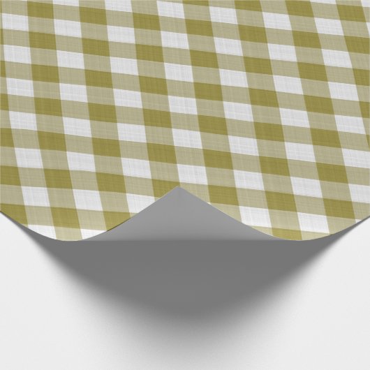 Shabby Chic White Ochre Mustard Green Gingham Geschenkpapier (Ecke)