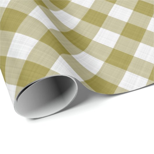 Shabby Chic White Ochre Mustard Green Gingham Geschenkpapier (Rolleneckpunkt)