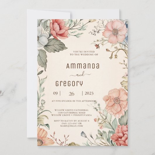 Shabby Chic Wildblume Einladung Hochzeit (Vorderseite)