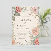 Shabby Chic Wildblume Einladung Hochzeit (Stehend Vorderseite)