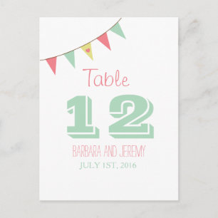 Shabby Chic Wimpel Tischzahl Pink und Mint Postkarte
