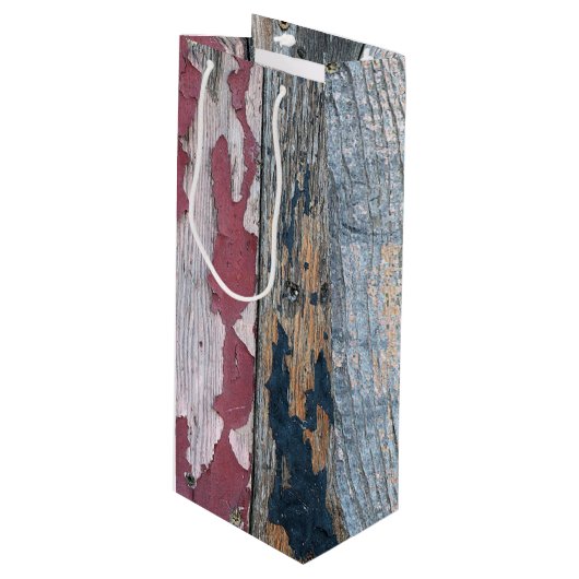 Shabby Chic Wood Geschenktüte Für Weinflaschen (Vorderseite Schrägansicht)