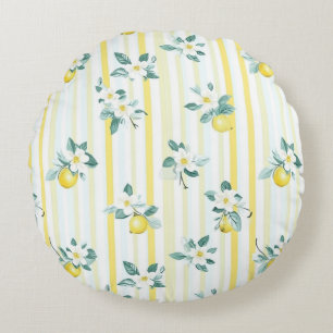 Shabby Chic Zitronen Blumen Serie Design #12 Rundes Kissen