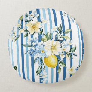 Shabby Chic Zitronen-Blumen-Serie Design #1 Rundes Kissen