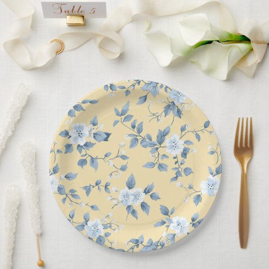 Shabby Chic Zitronen-Blumen-Serie Design #7 Pappteller (Hochzeit)