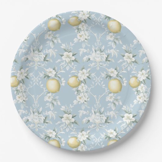 Shabby Chic Zitronen-Blumen-Serie Design #8 Pappteller (Vorderseite)