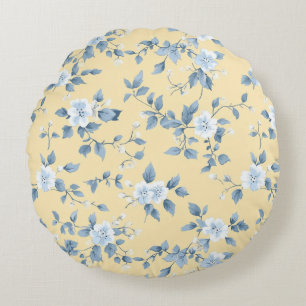 Shabby Chic Zitronen Blumenreihe Design #7 Rundes Kissen
