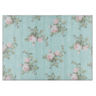 Shabby Chici Glas Schneidebrett Minze rosa Rosen