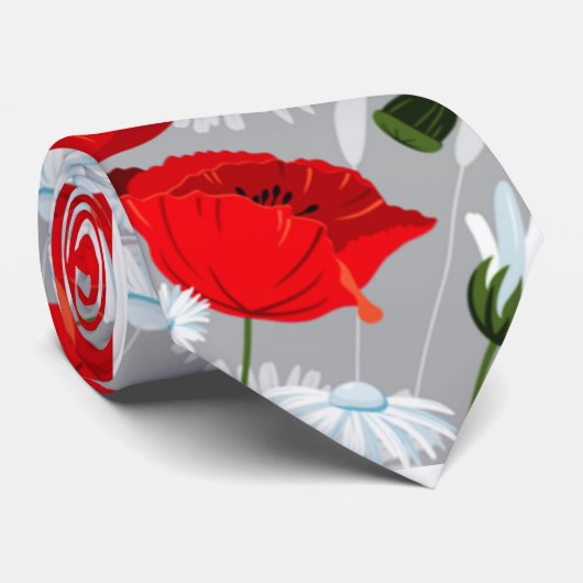 Shabby Chicmohnblumen und Gänseblümchen- rot und Krawatte (Gerollt)