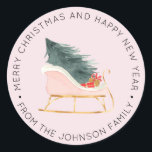 Shabby Christmas Tree mit Sleigh Stickers Labels<br><div class="desc">Pink Shabby Watercolor Weihnachtsbaum mit Sleigh Gift Wrap oder Umschlag Stickers Labels. Frohe Weihnachten und viel Glück ins neue Jahr! Der gesamte Text ist vollständig anpassbar,  inklusive Schriftart und Größe. Weich rosa Hintergrundfarbe kann geändert werden. Verwenden Sie die Option Weitere Anpassungen,  wenn eine Textgröße erforderlich ist.</div>