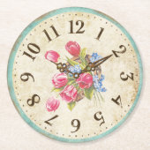 Shabby Clock mit Tulips Teezeremonie Party Unterse Runder Pappuntersetzer (Vorderseite)