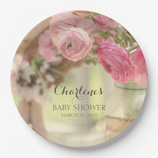 Shabby Country Chic weich verblasste rosa Blume Pappteller (Vorderseite)