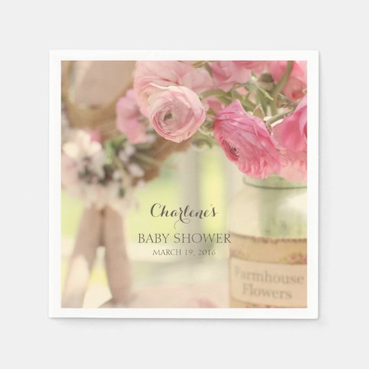 Shabby Country Chic weich verblasste rosa Blume Serviette (Vorderseite)