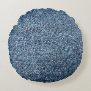 Shabby Denim Textur für Hintergrund. Blue Jeans Rundes Kissen