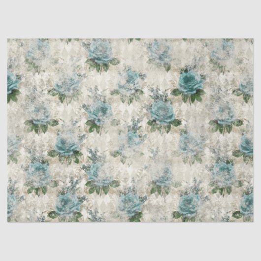Shabby Floral Aqua Serie Design 2 Seidenpapier (Vorderseite)