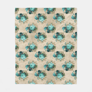 Shabby Floral Aqua Serie Design 3 Fleecedecke