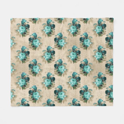 Shabby Floral Aqua Serie Design 3 Fleecedecke (Vorderseite (Horizontal))