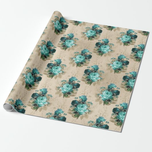 Shabby Floral Aqua Serie Design 3 Geschenkpapier (Ungerollt)