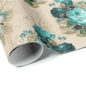 Shabby Floral Aqua Serie Design 3 Geschenkpapier (Rolleneckpunkt)