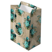 Shabby Floral Aqua Serie Design 3 Mittlere Geschenktüte (Vorderseite Schrägansicht)