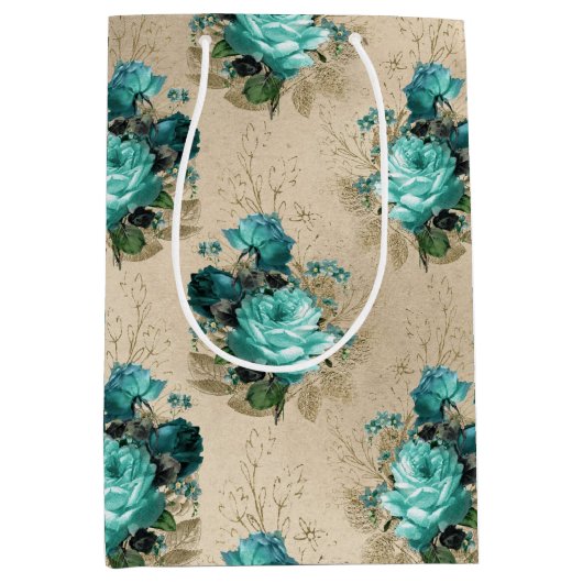 Shabby Floral Aqua Serie Design 3 Mittlere Geschenktüte (Vorderseite)