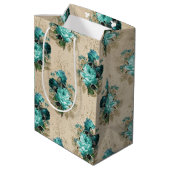Shabby Floral Aqua Serie Design 3 Mittlere Geschenktüte (Rückseite Schrägansicht)