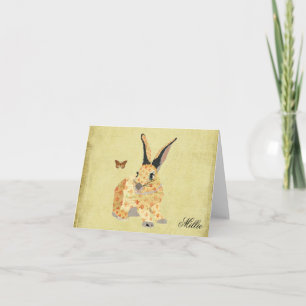 Shabby Floral Bunny Personalized Notecard