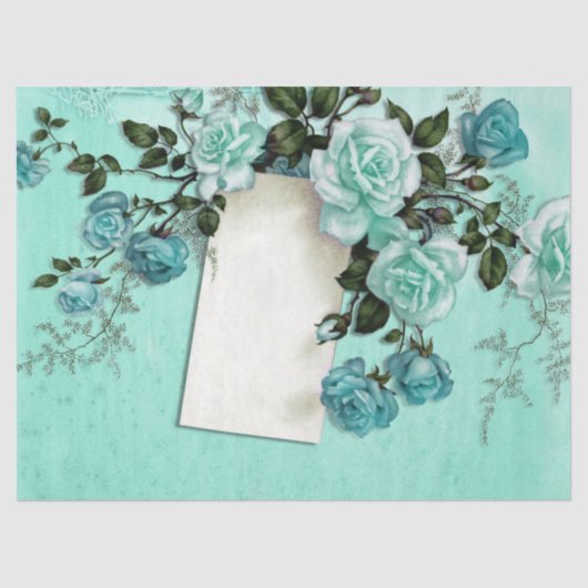 Shabby Floral Turquoise Series Design 3 Seidenpapier (Vorderseite)