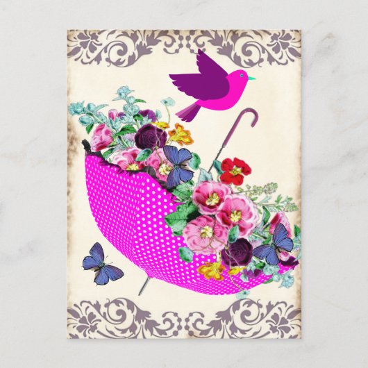 Shabby Floral Umbrella Postcard Postkarte (Vorderseite)