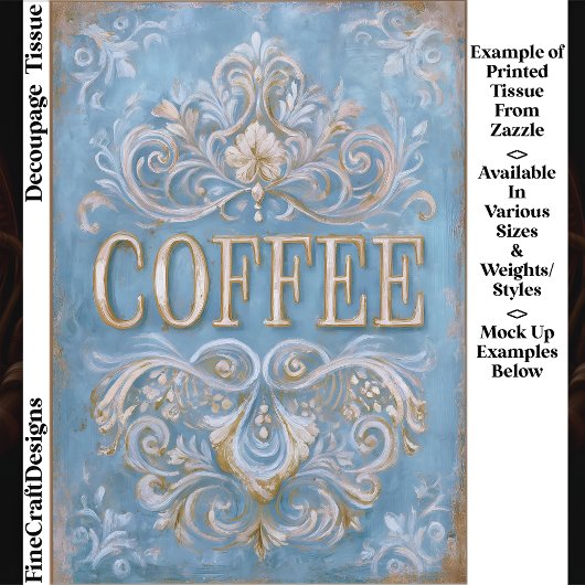 Shabby French Style Coffee Cafe Sign EY6 Decoupage Seidenpapier