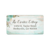 Shabby Hütte Chic Türkis Floral Rustikales Holz Adressaufkleber (Vorne)