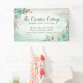 Shabby Hütte Chic Türkis Floral Rustikales Holz Banner (Insitu)