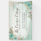 Shabby Hütte Chic Türkis Floral Rustikales Holz Banner (Vertikal)