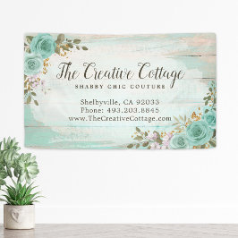Shabby Hütte Chic Türkis Floral Rustikales Holz Banner