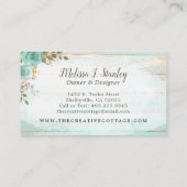 Shabby Hütte Chic Türkis Floral Rustikales Holz Visitenkarte (Rückseite)