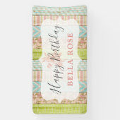 Shabby Hütte Pink Rose Baby Girl Happy Birthday Banner (Vertikal)