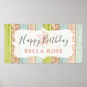 Shabby Hütte Pink Rose Baby Girl Happy Birthday Poster