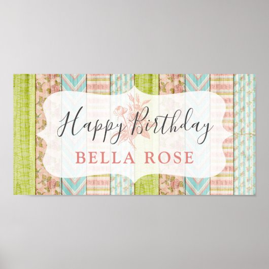 Shabby Hütte Pink Rose Baby Girl Happy Birthday Poster (Vorne)