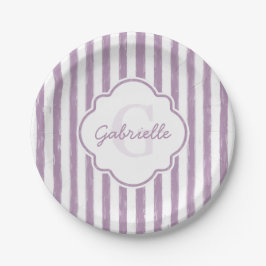 Shabby Lila gestrichene Streifen Monogramm und Nam Pappteller