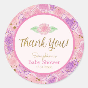Shabby Niedlich Glitzer Rose Babydusche Danke Runder Aufkleber