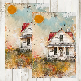 SHABBY OLD FARMHOUSE MIXED MEDIA DECOUPAGE SEIDENPAPIER