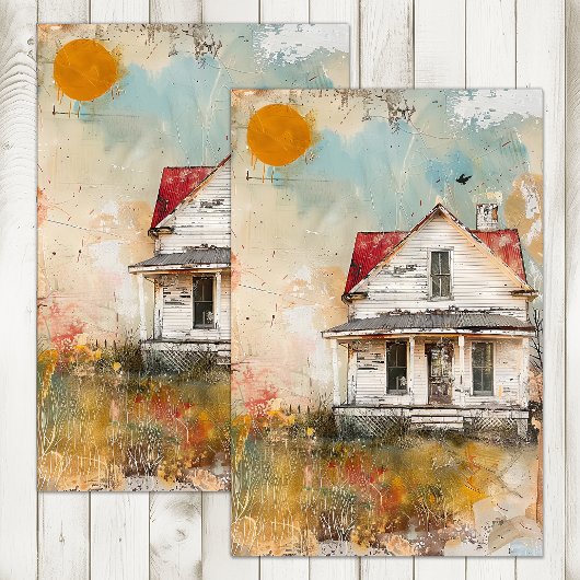 SHABBY OLD FARMHOUSE MIXED MEDIA DECOUPAGE SEIDENPAPIER