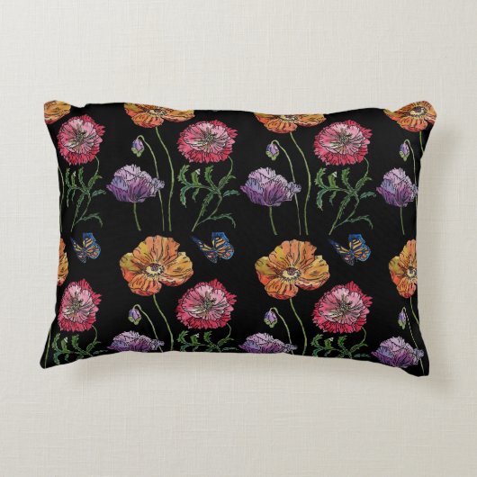 Shabby Orange Lila Gelbe Mohndekissen Kissen (Rückseite)